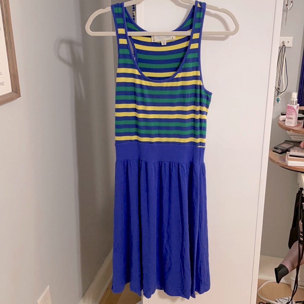 Green yellow and blue striped dress
